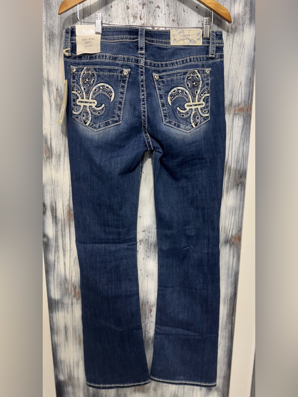 Miss Me Jeans Distressed Mid-Rise Boot Medium Blue M9312B Size 31x34